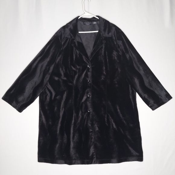 Selene Sport Faux Fur Coat Women 3X Black Textured Button Collar